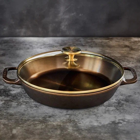 Smithey Seasoned Cast Iron Dual Handle Skillet with Lid