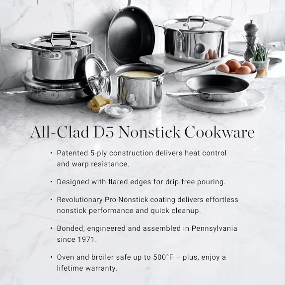 All-Clad D5® Polished Stainless-Steel Pro Nonstick Omelette Fry Pans